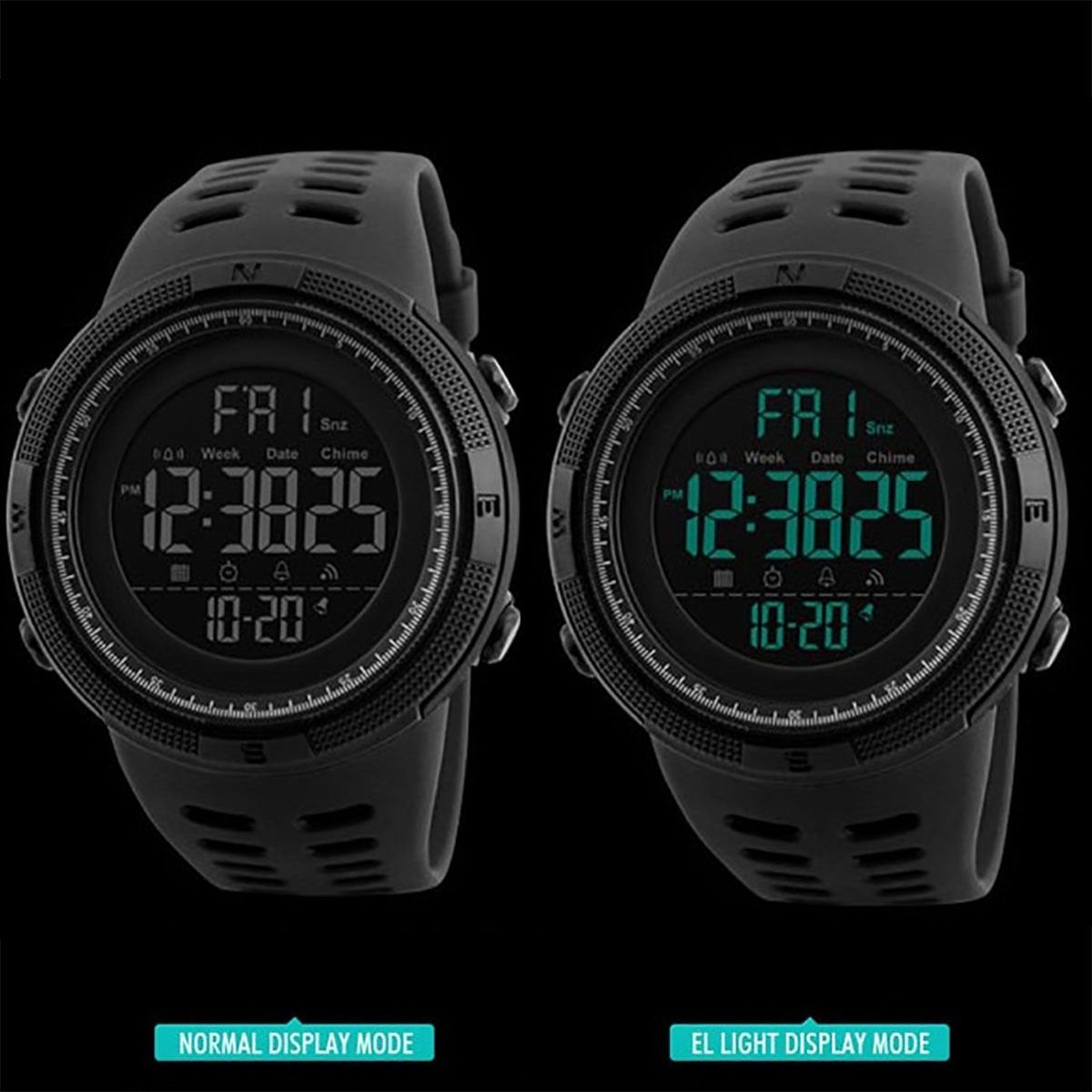 SKMEI Men's Large-Display Digital Sports Watch – Black Resin Strap