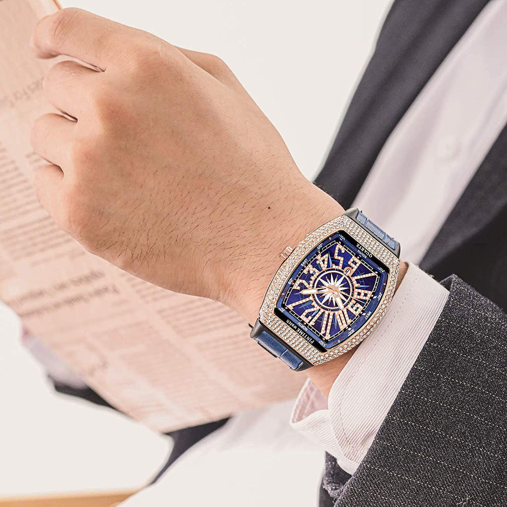 FANMIS Men's Rectangular Quartz Watch – Rhinestone Case