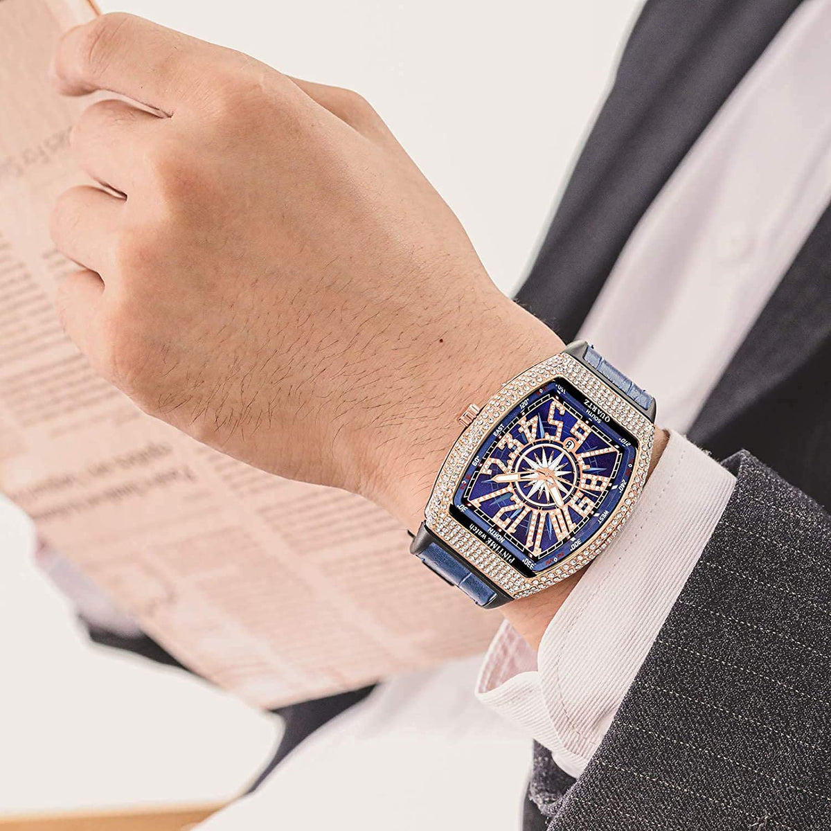 FANMIS Men's Rectangular Quartz Watch – Rhinestone Case