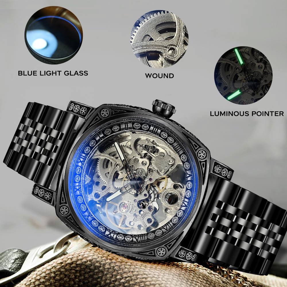 FORSINING Men's Automatic Skeleton Watch – Square Case