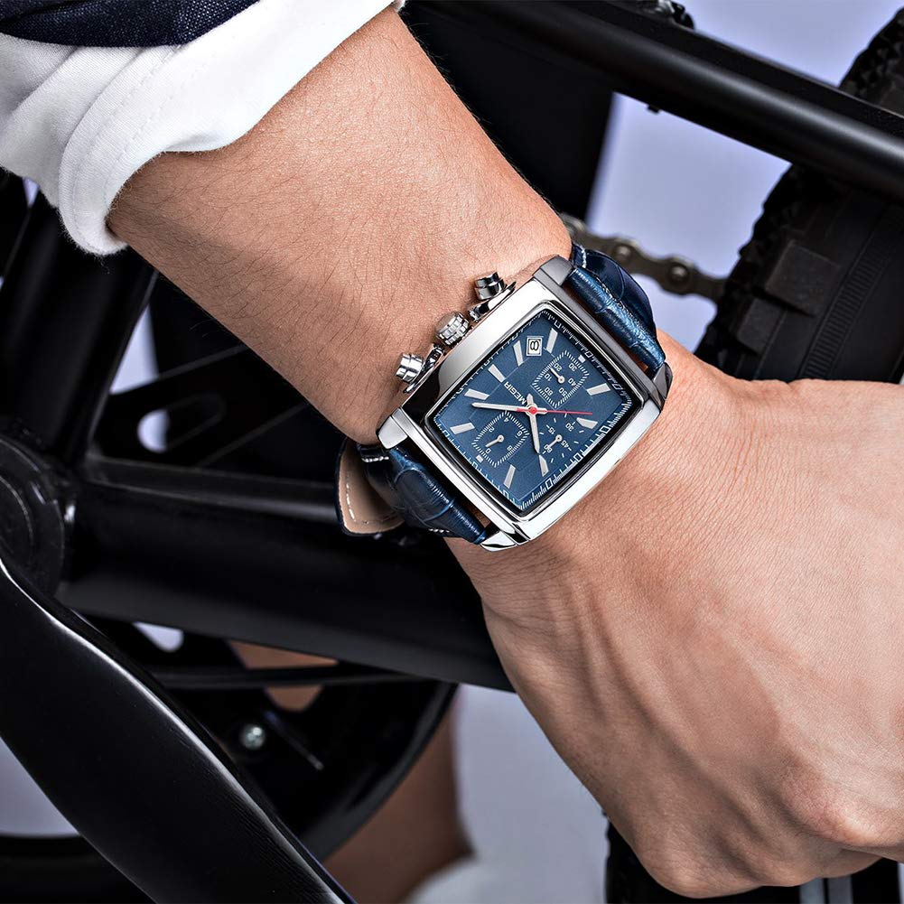 MEGIR Men's Rectangular Chronograph Watch - Leather Strap