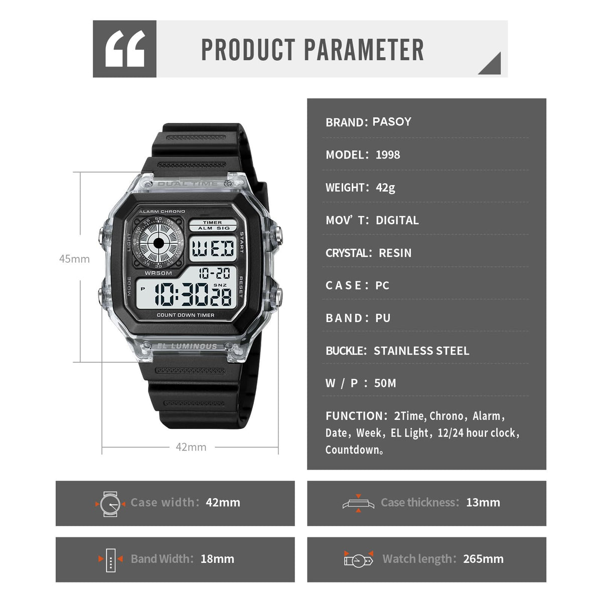 SKMEI Mens Digital Sports Watch – Dual Time