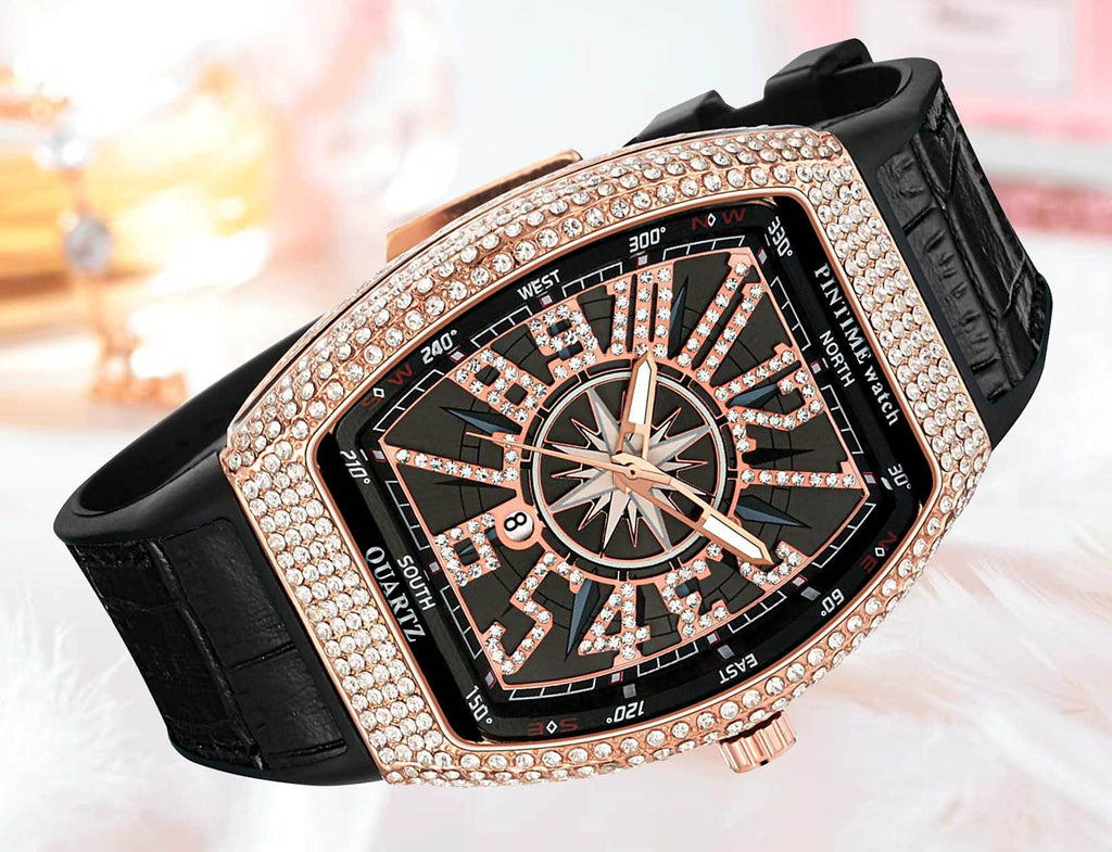 FANMIS Men's Rectangular Quartz Watch – Rhinestone Case