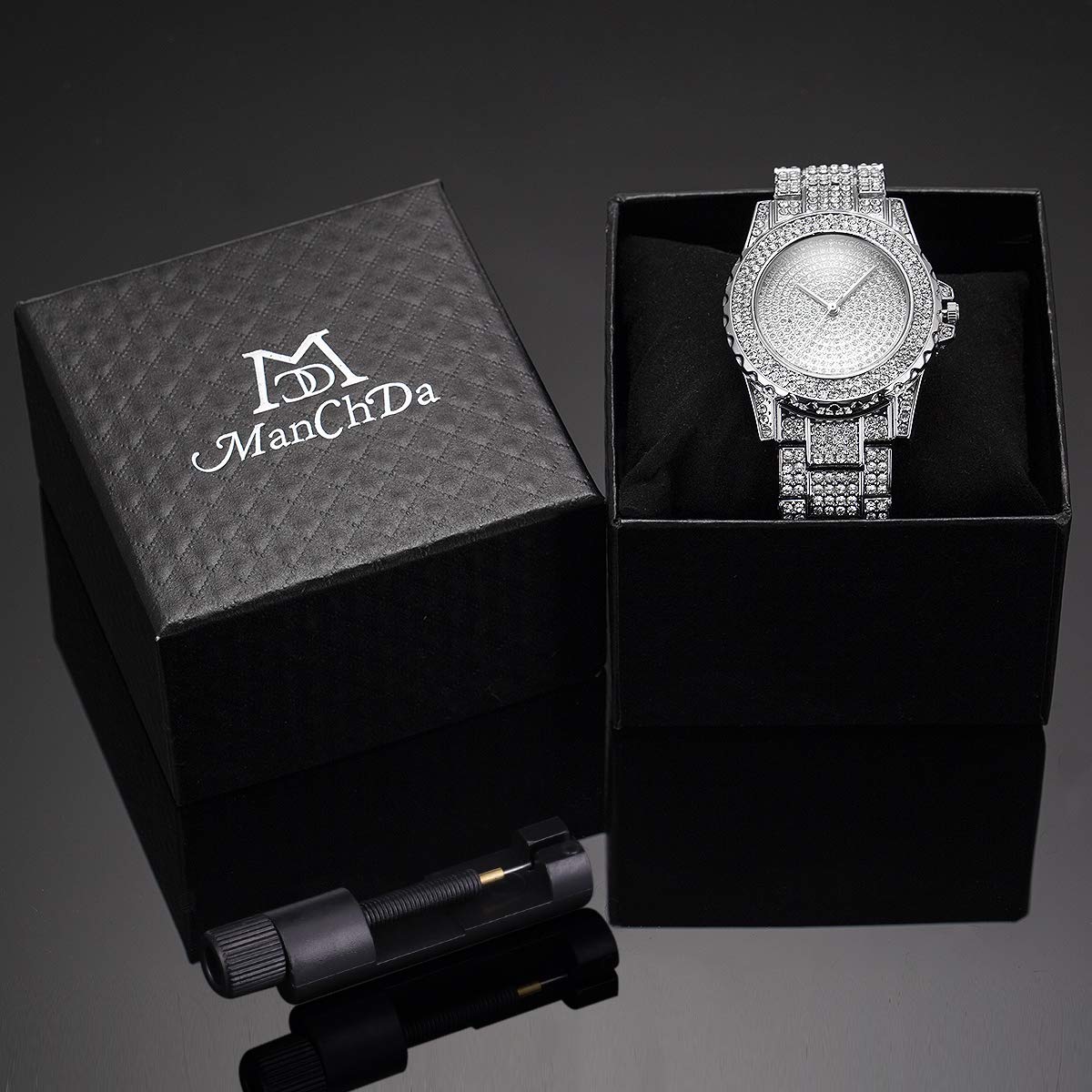 Women's Crystal-Set Quartz Bracelet Watch – Silver