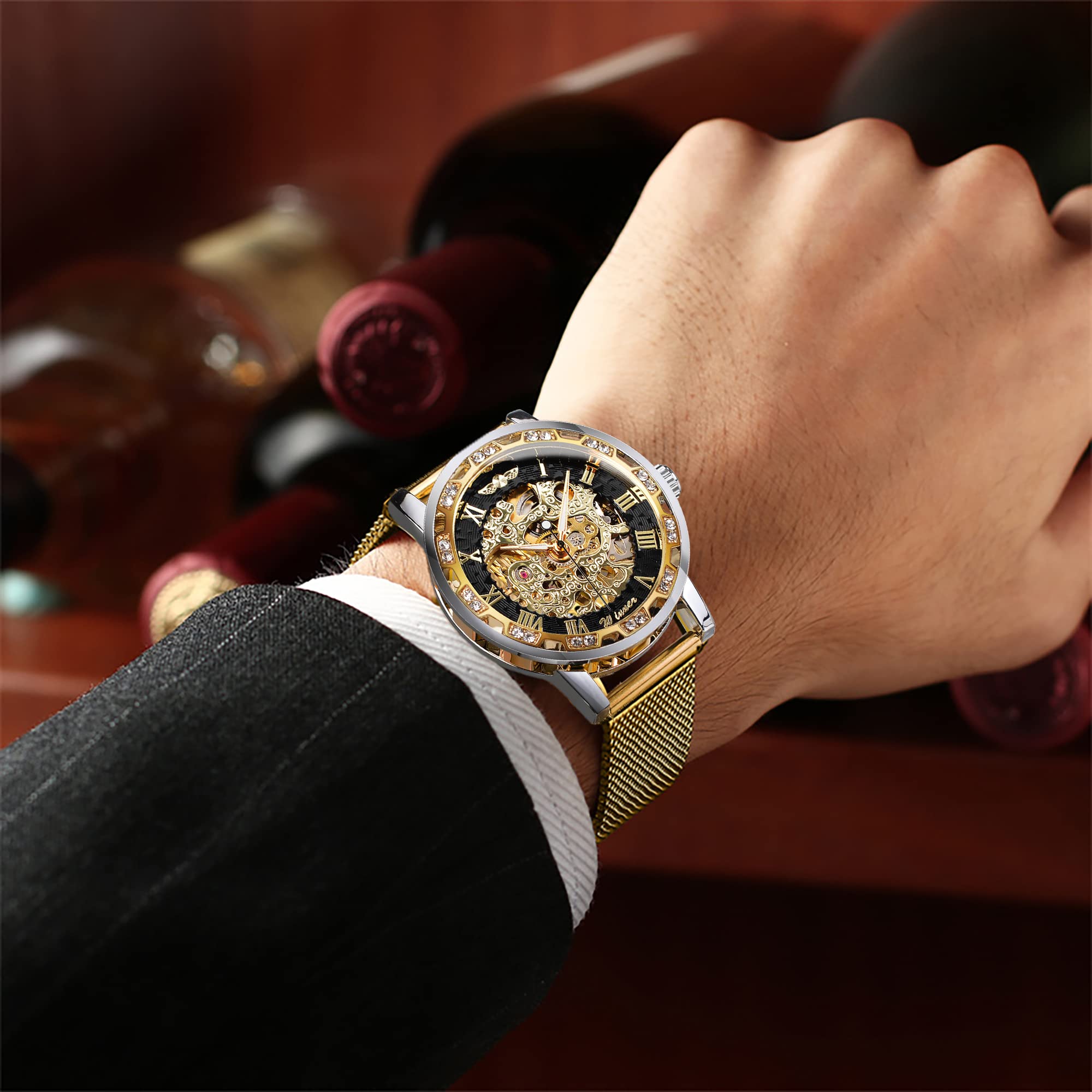 FORSINING Men's Manual-Wind Skeleton Watch – Floral Dial