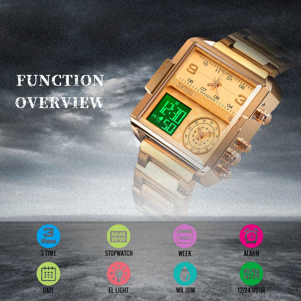 SKMEI Men's Square Analogue-Digital Multi-Time Sports Watch