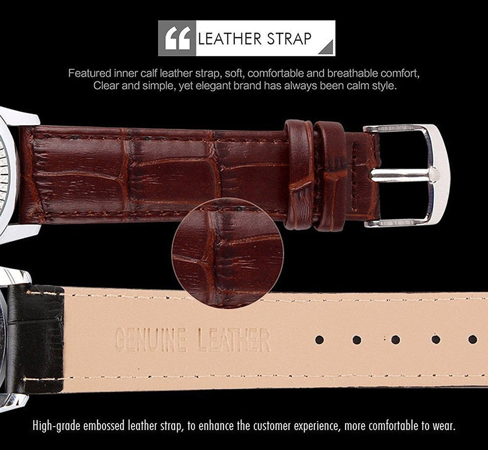 SKMEI Men's Roman-Numeral Quartz Dress Watch – Leather Strap