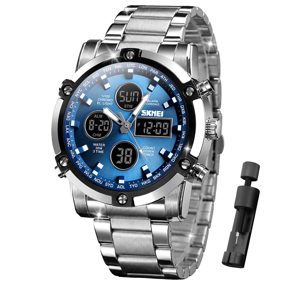 SKMEI Men's Analogue-Digital Quartz Watch – Stainless Steel Bracelet