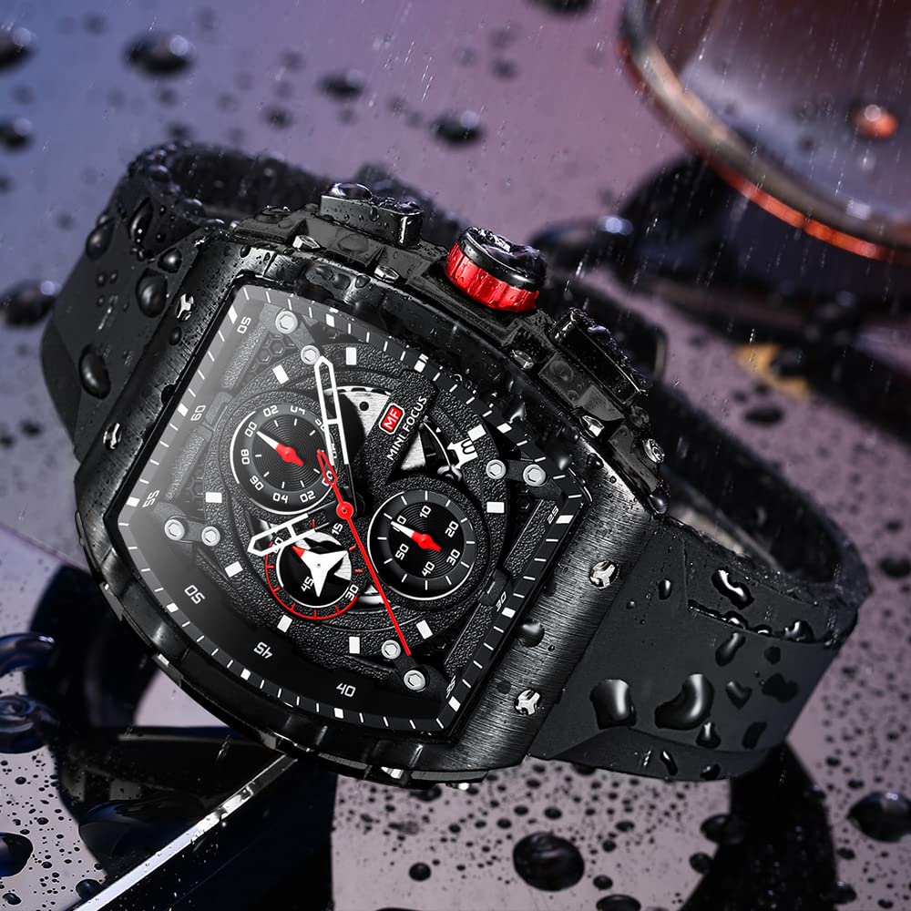 Mini Focus Men's Quartz Skeleton Chronograph Watch – Black Silicone Strap