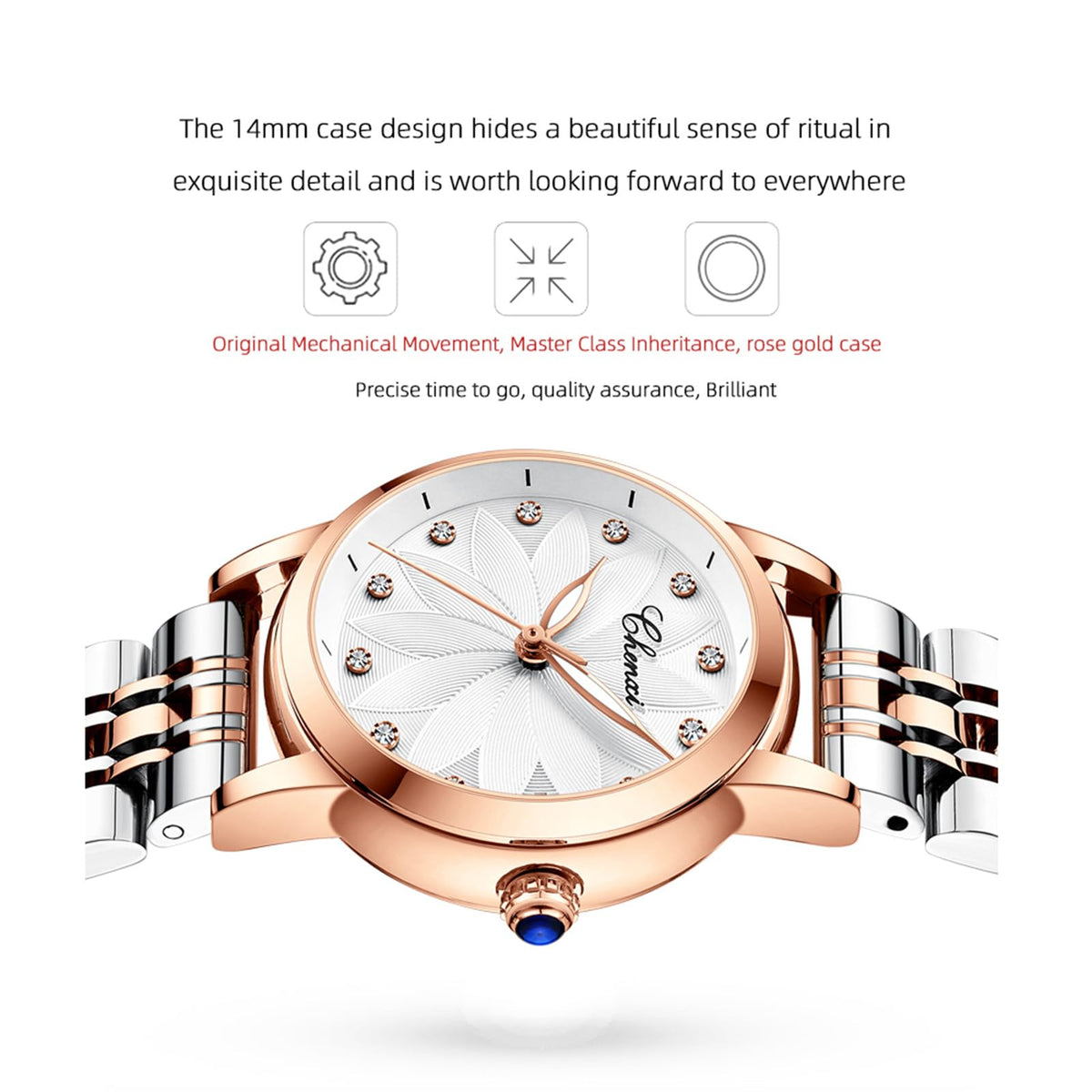FORSINING Women's Rose-Gold Automatic Skeleton Watch