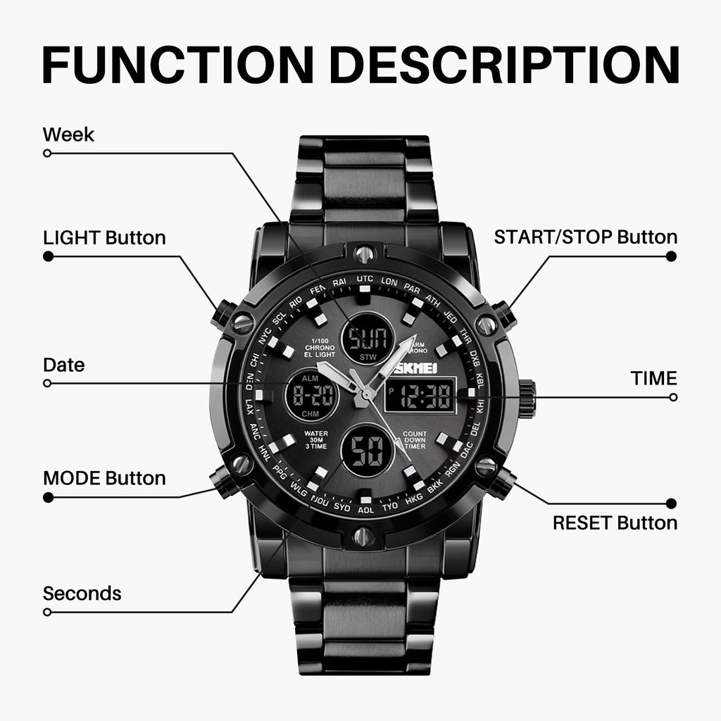 SKMEI Men's Analogue-Digital Quartz Watch – Stainless Steel Bracelet