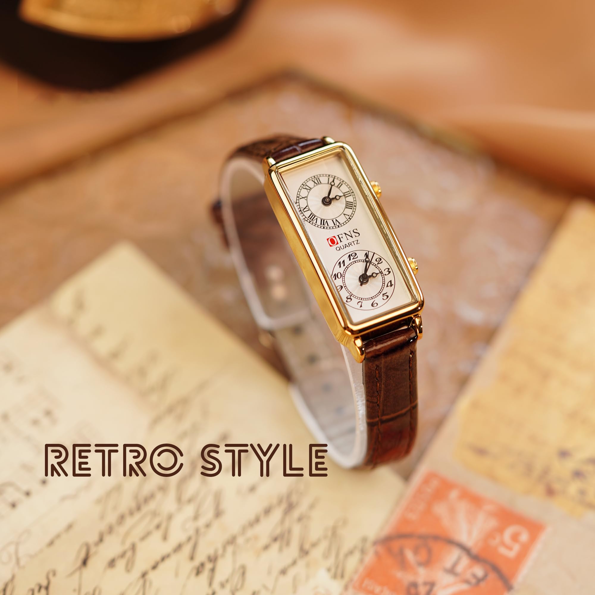 Women's Rectangular Dual-Time Quartz Watch