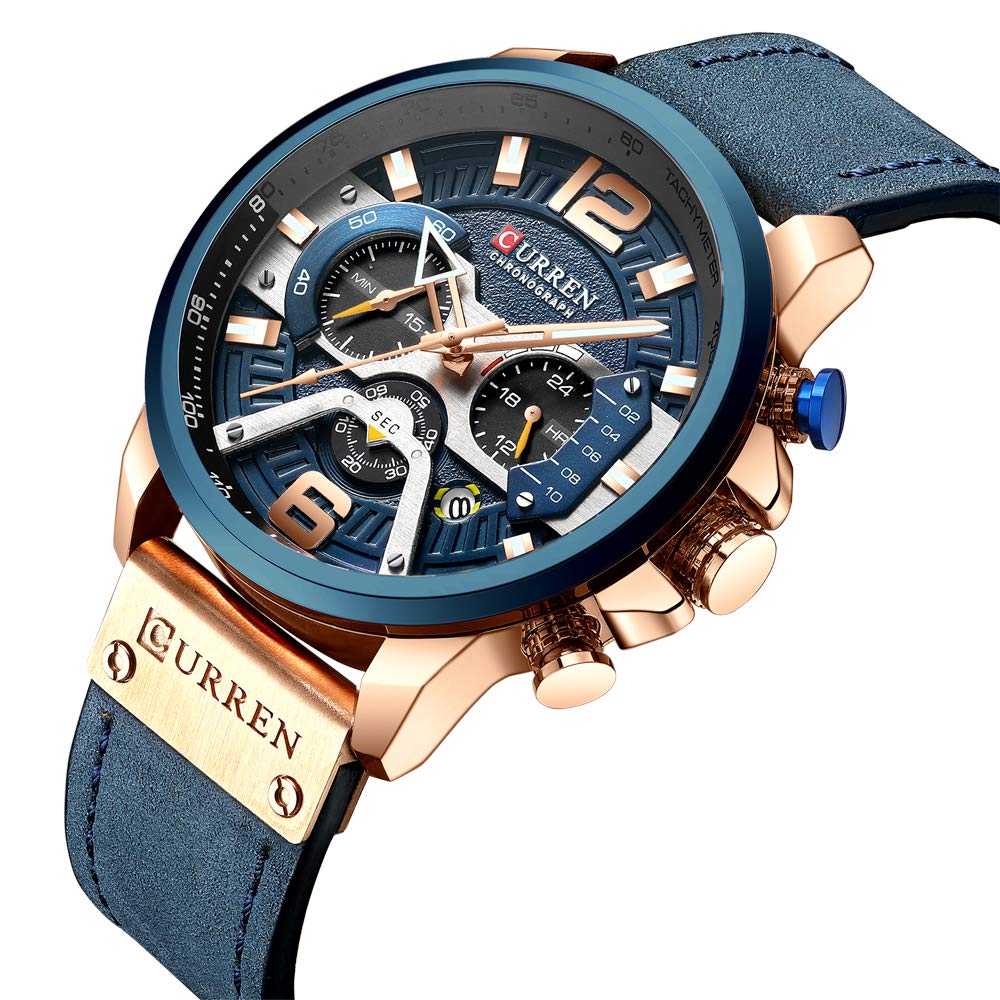 CURREN Men's Quartz Chronograph Watch – Blue Leather Strap