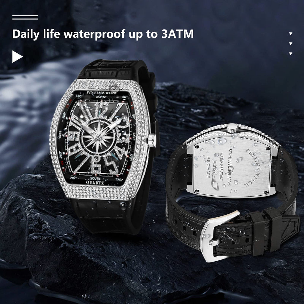 FANMIS Men's Rectangular Quartz Watch – Rhinestone Case