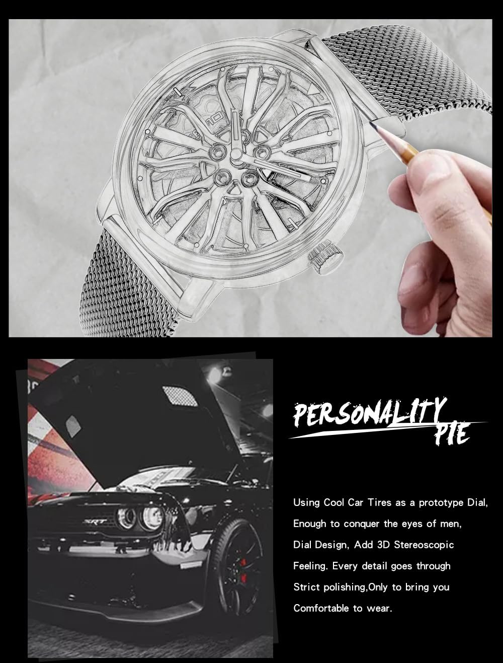 SKMEI Men's 3D Spinning Car-Wheel Quartz Watch