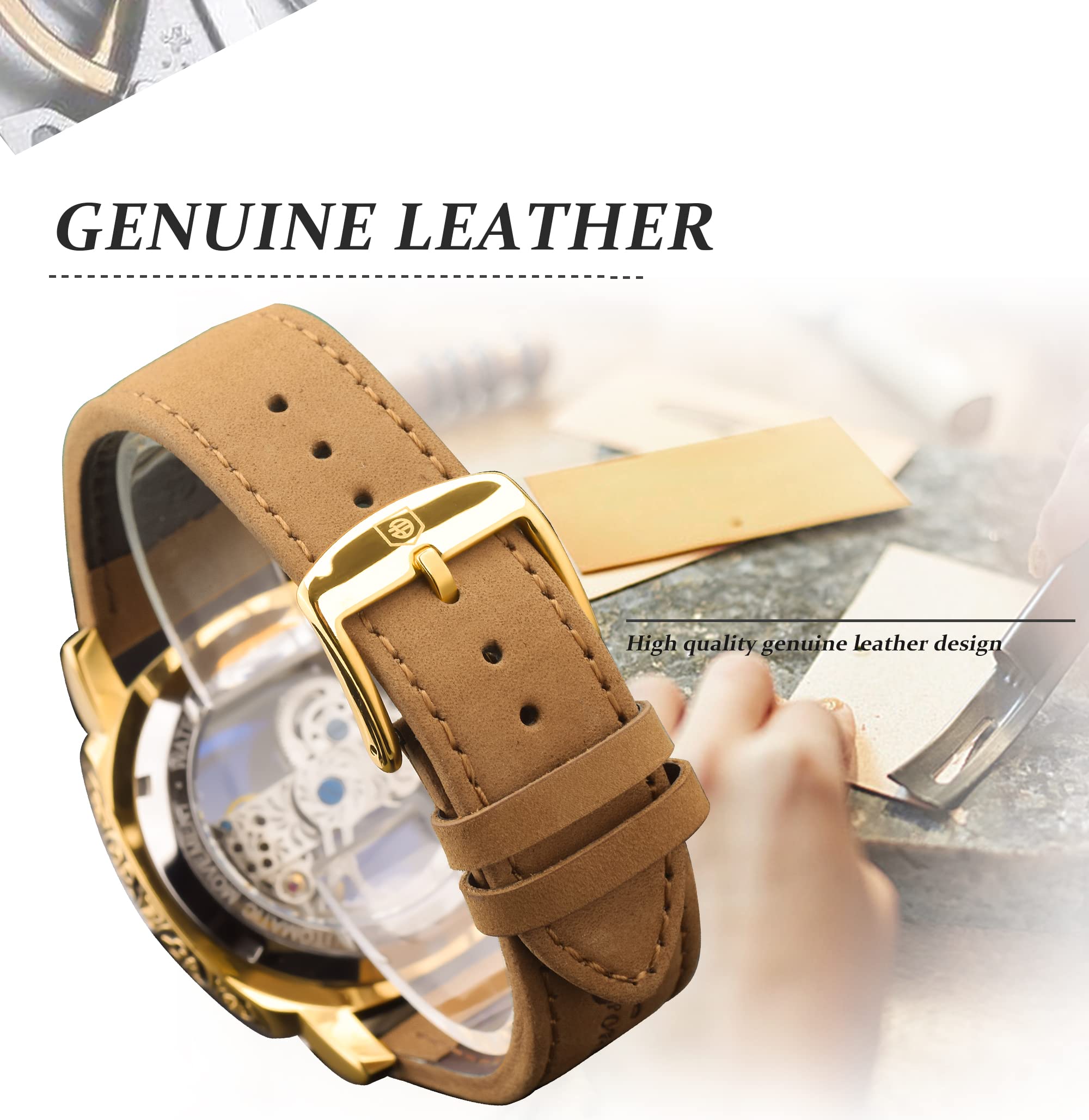 FORSINING Men's Automatic Skeleton Watch – Square Gold Dial