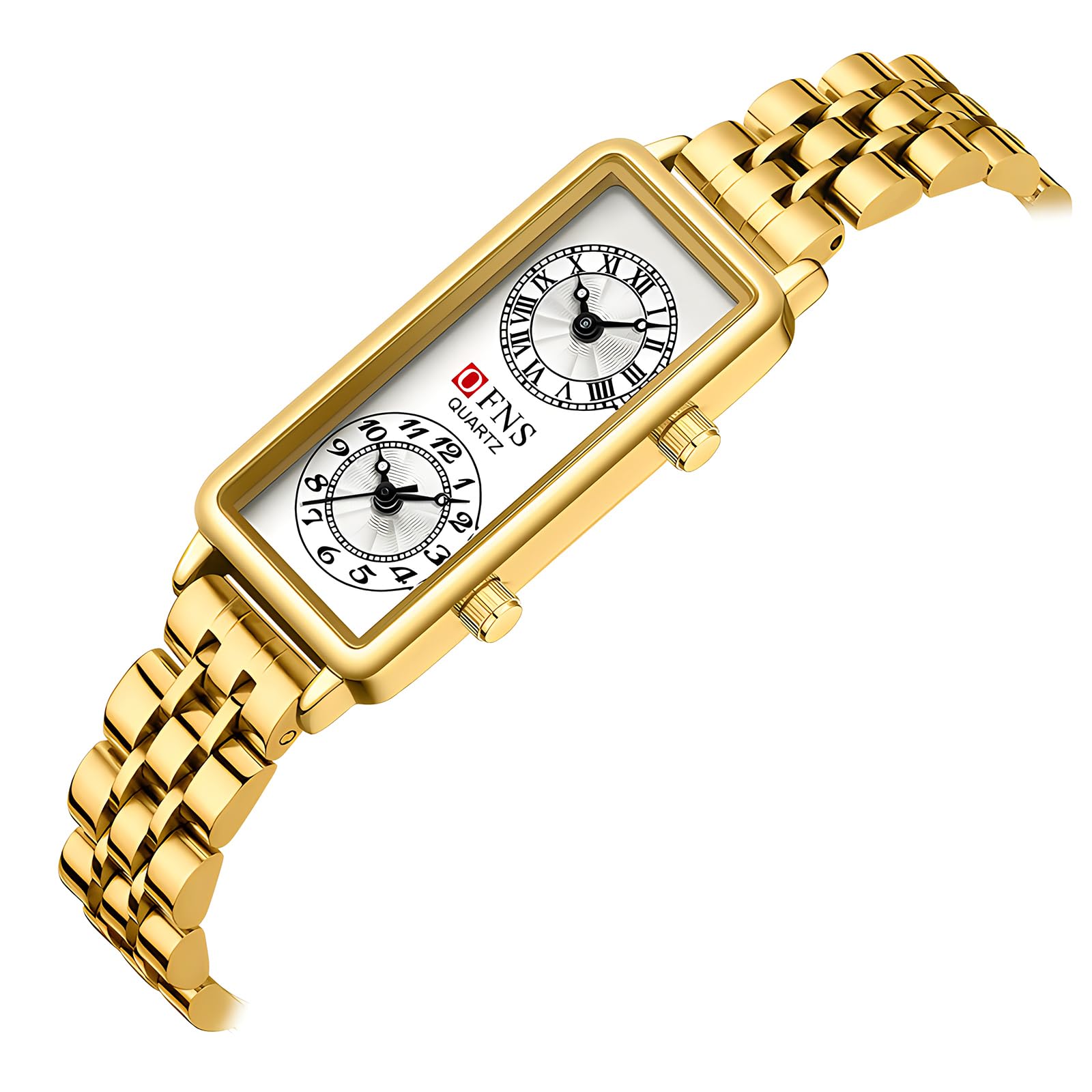 Women's Rectangular Dual-Time Quartz Watch