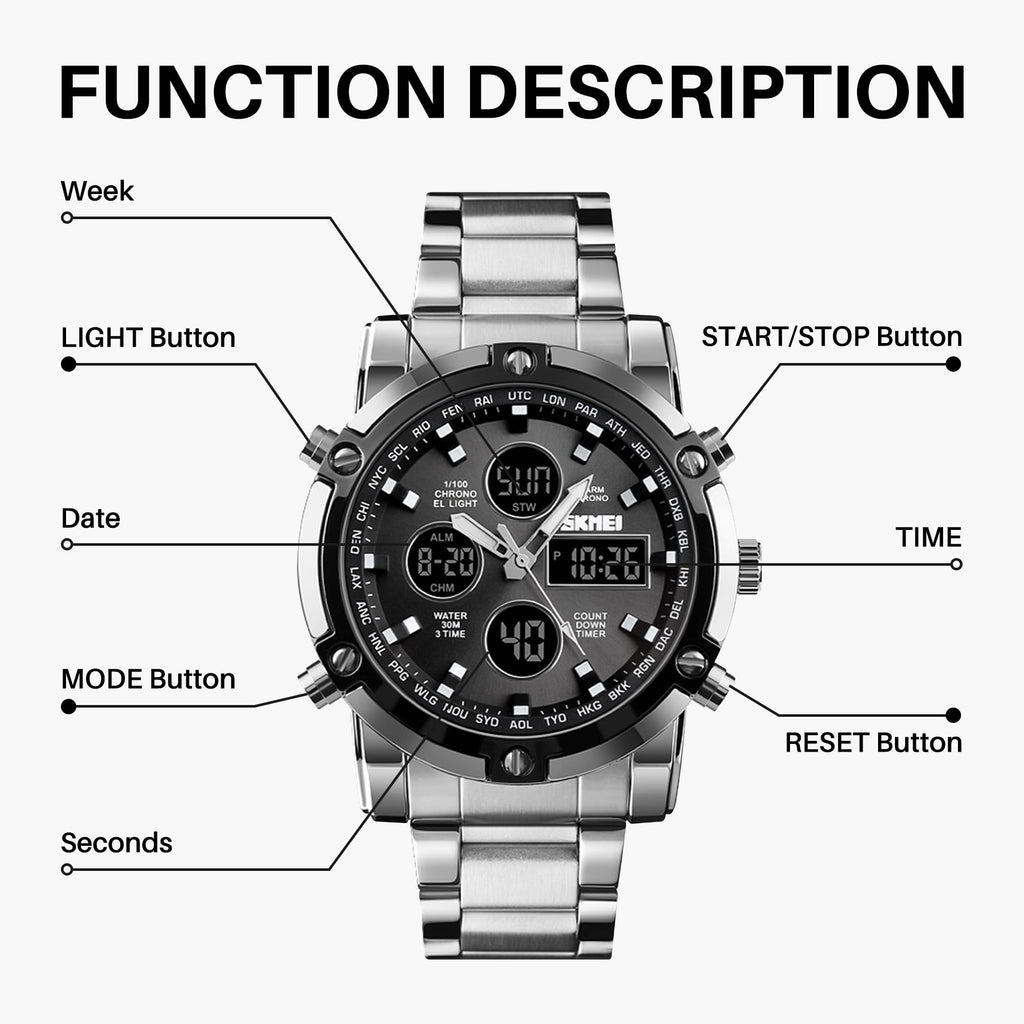 SKMEI Men's Analogue-Digital Quartz Watch – Stainless Steel Bracelet