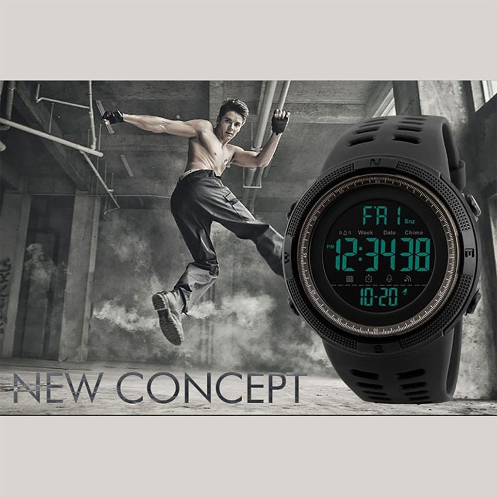 SKMEI Men's Large-Display Digital Sports Watch – Black Resin Strap