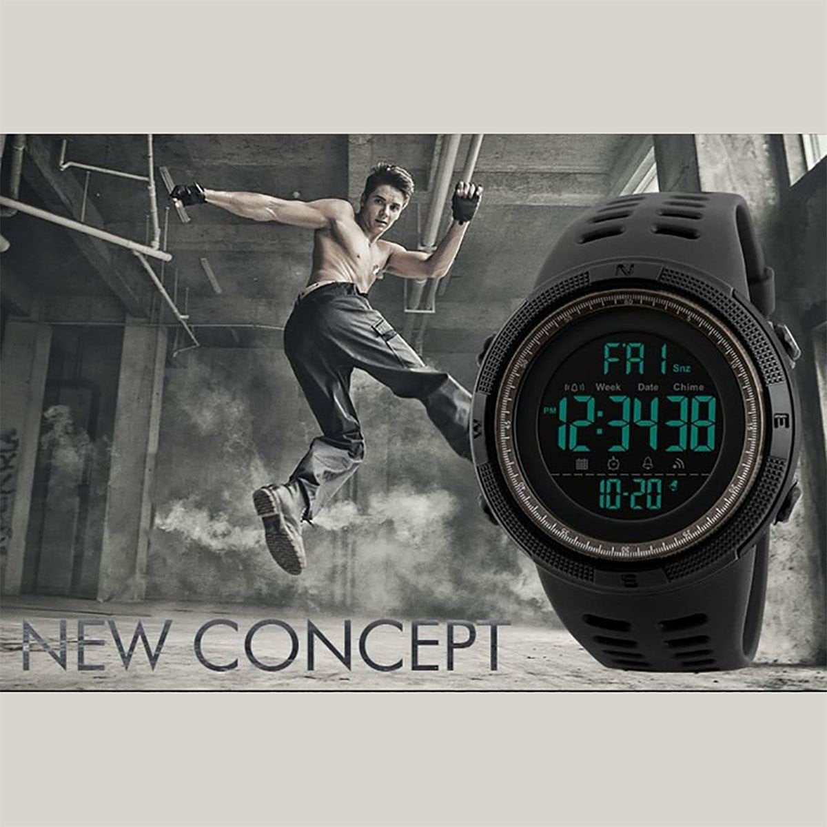 SKMEI Men's Large-Display Digital Sports Watch – Black Resin Strap