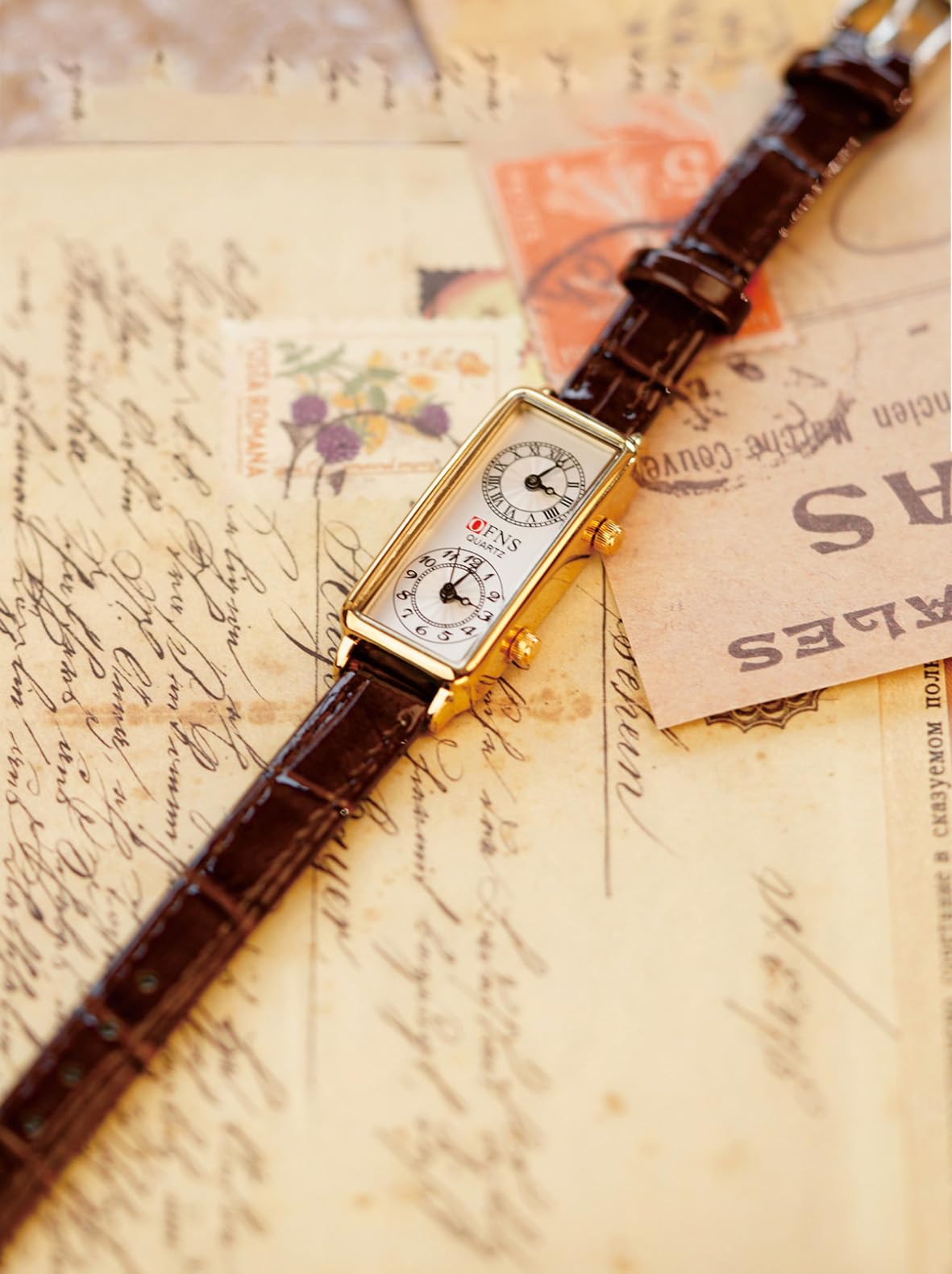 Women's Rectangular Dual-Time Quartz Watch