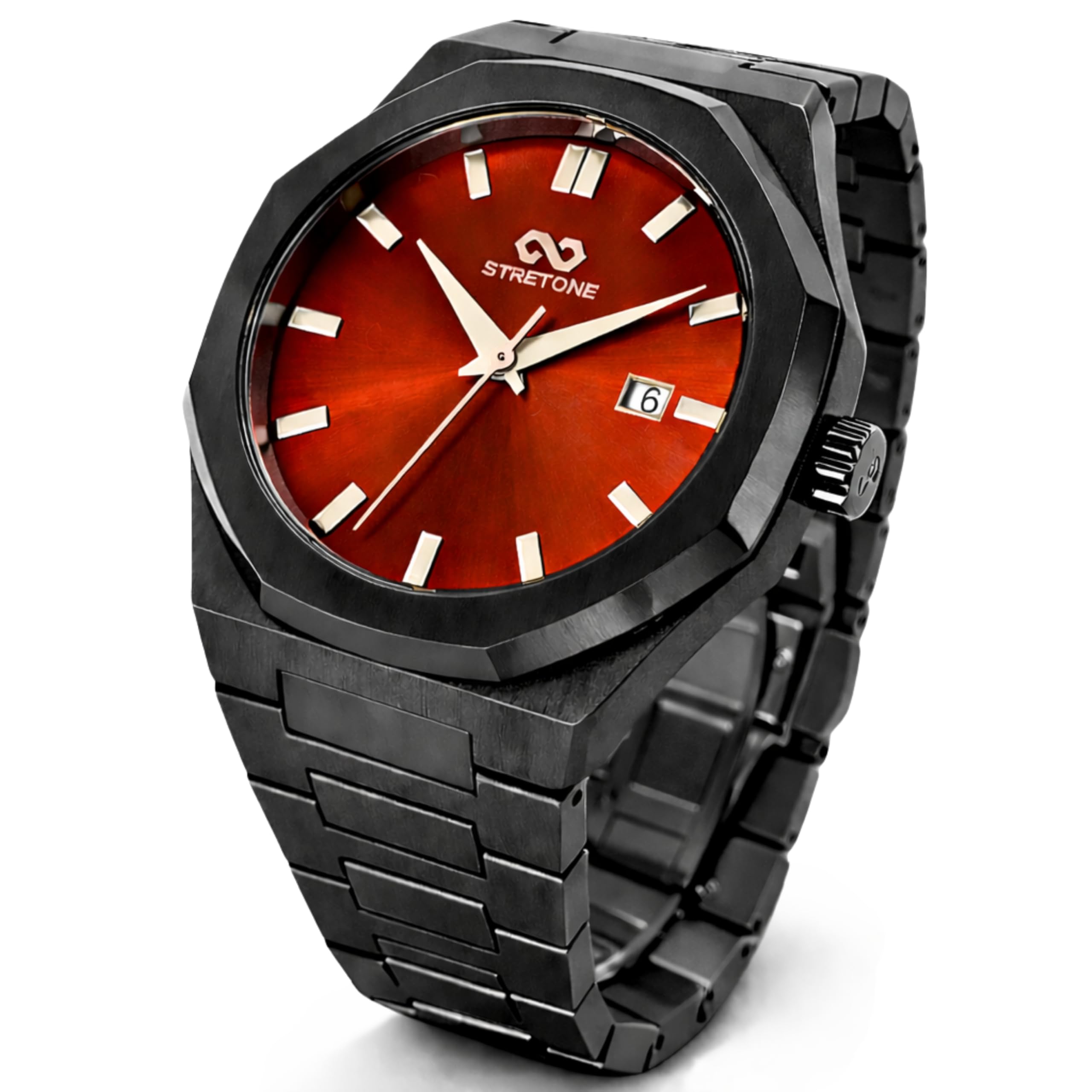 Stretone Men's Stainless Steel Octagonal Quartz Watch Blue Dial