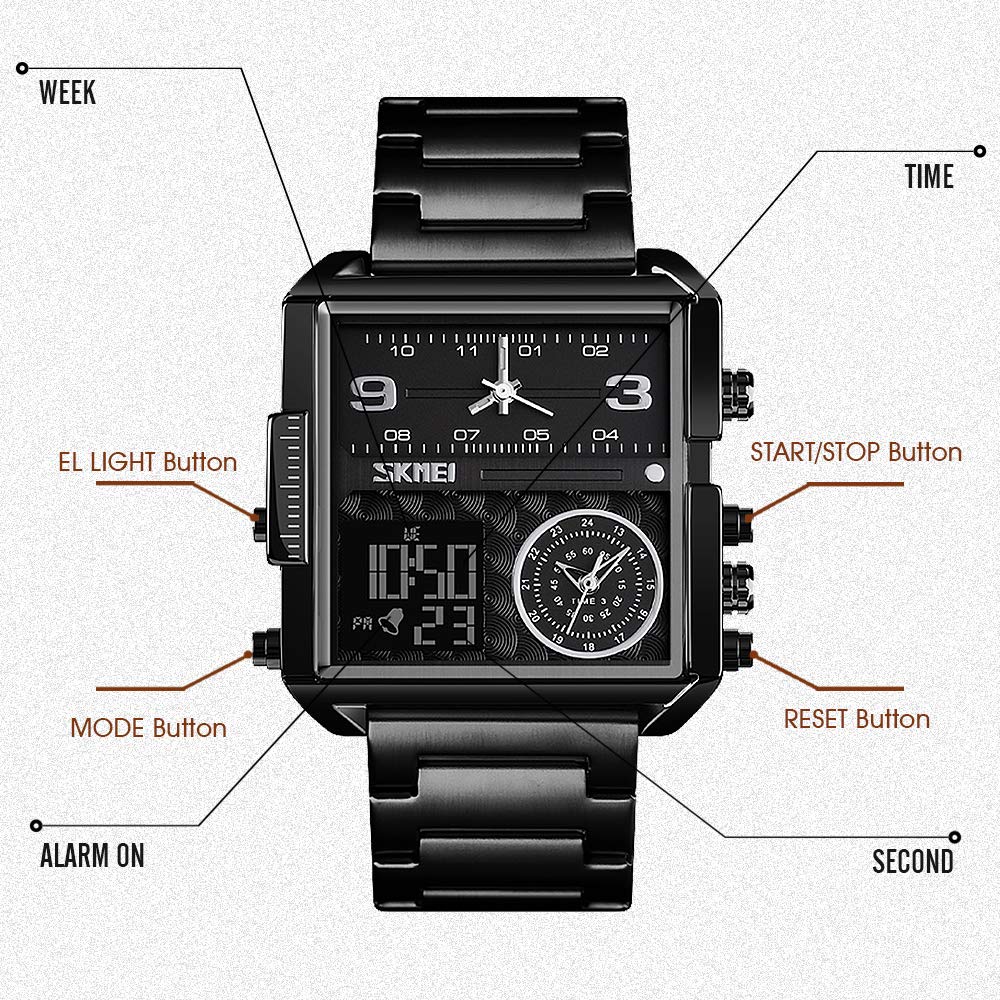 SKMEI Men's Square Analogue-Digital Multi-Time Sports Watch