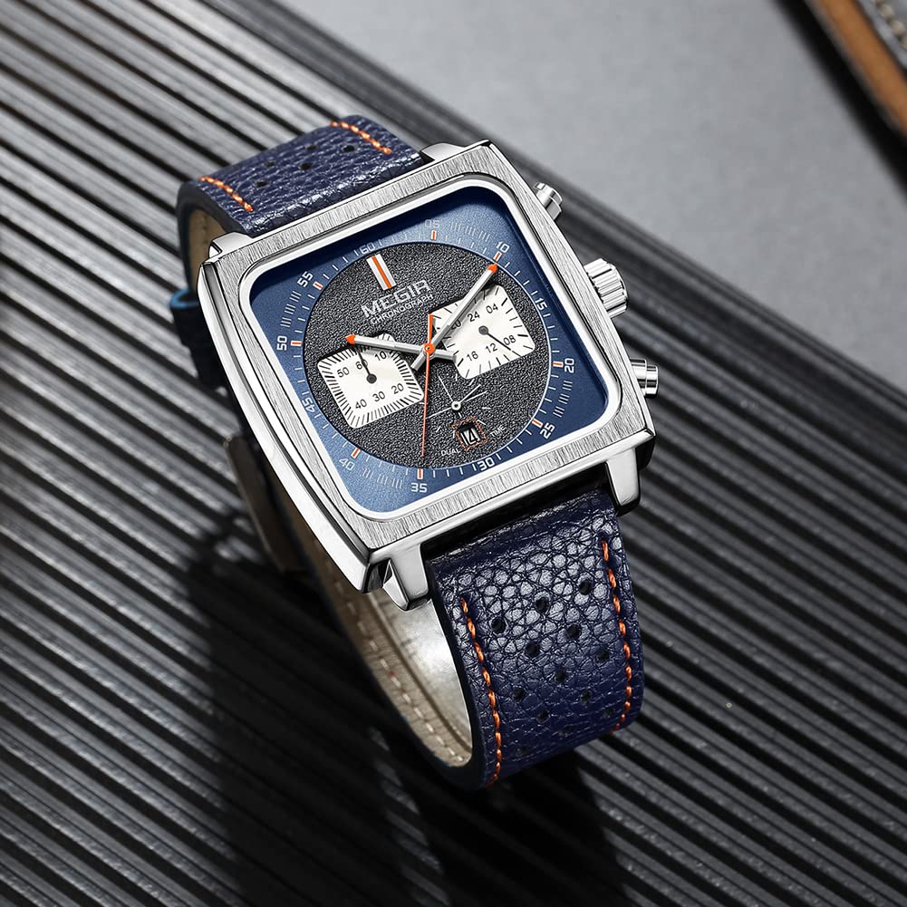 MEGIR Men's Square Quartz Chronograph Watch