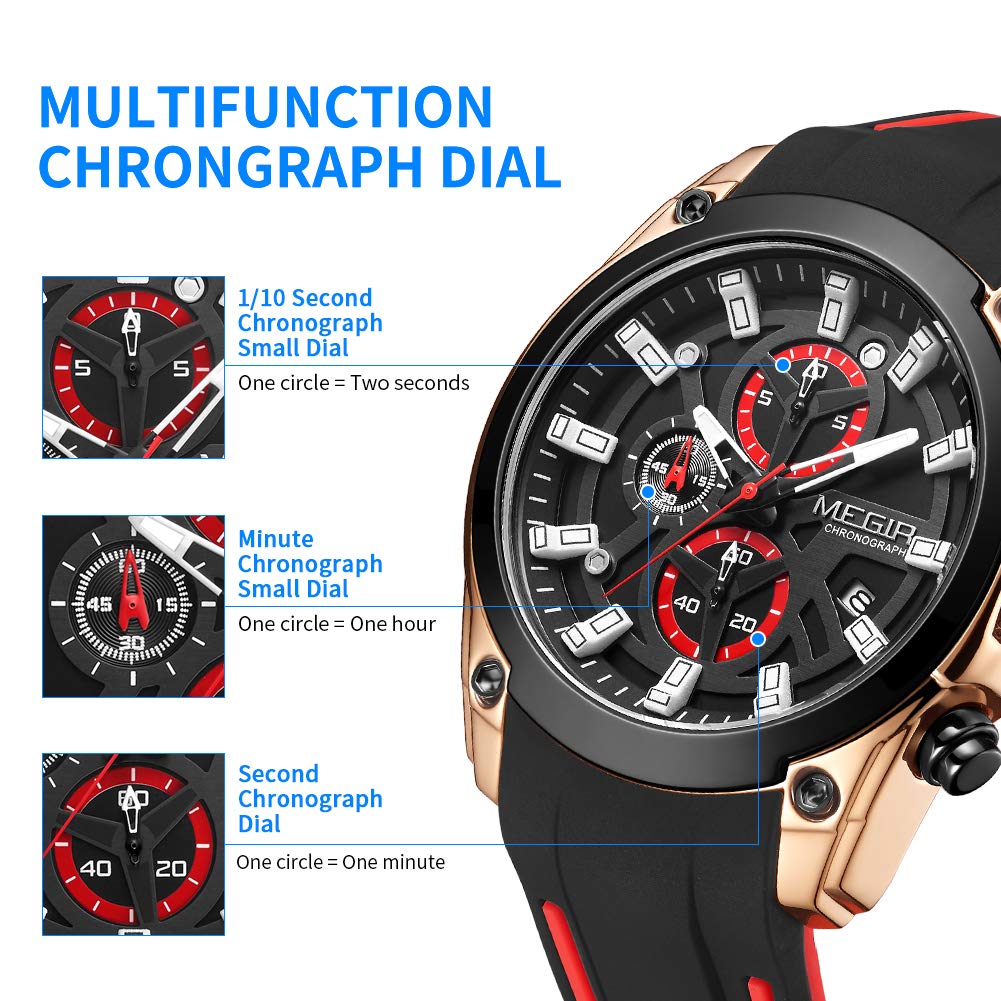 MEGIR Men's Quartz Chronograph Sports Watch - Rose & Black
