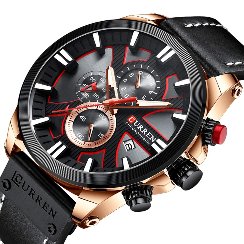 CURREN Men's Large Dial Chronograph Watch - Leather Strap