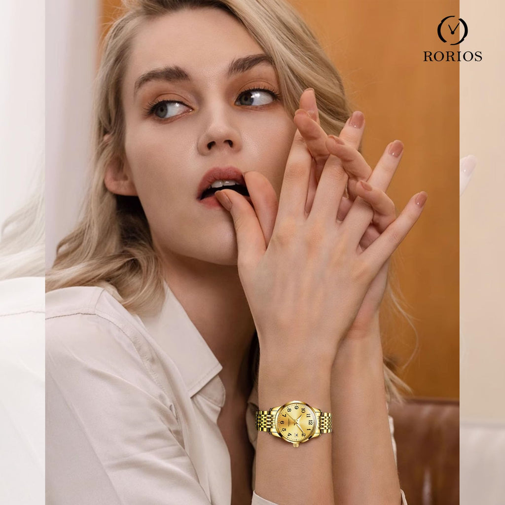 OLEVS Women's Automatic Watch – Gold Dial and Stainless Steel Bracelet