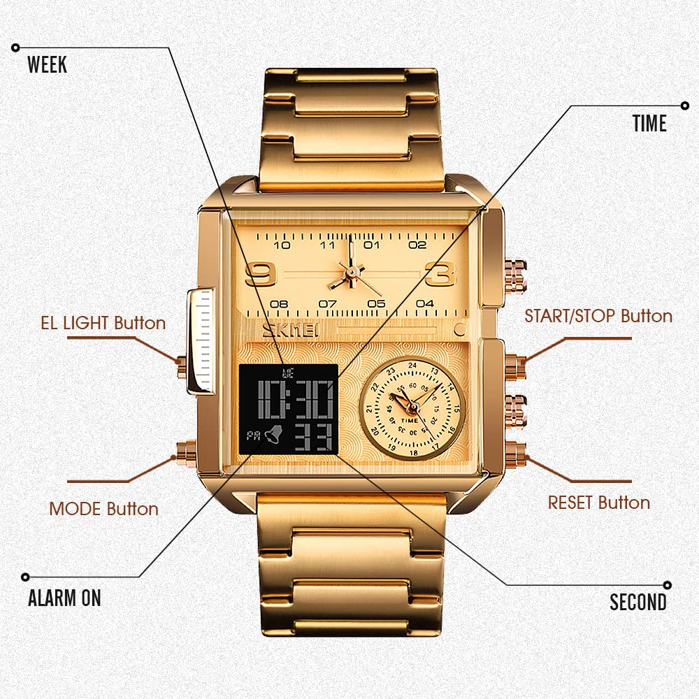 SKMEI Men's Square Analogue-Digital Multi-Time Sports Watch