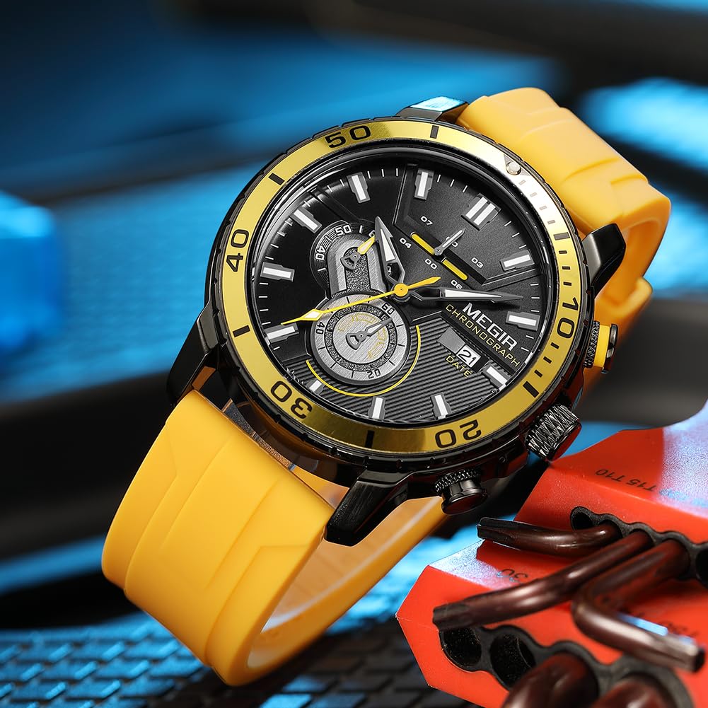 MEGIR Men's Quartz Chronograph Sports Watch – Silicone Strap