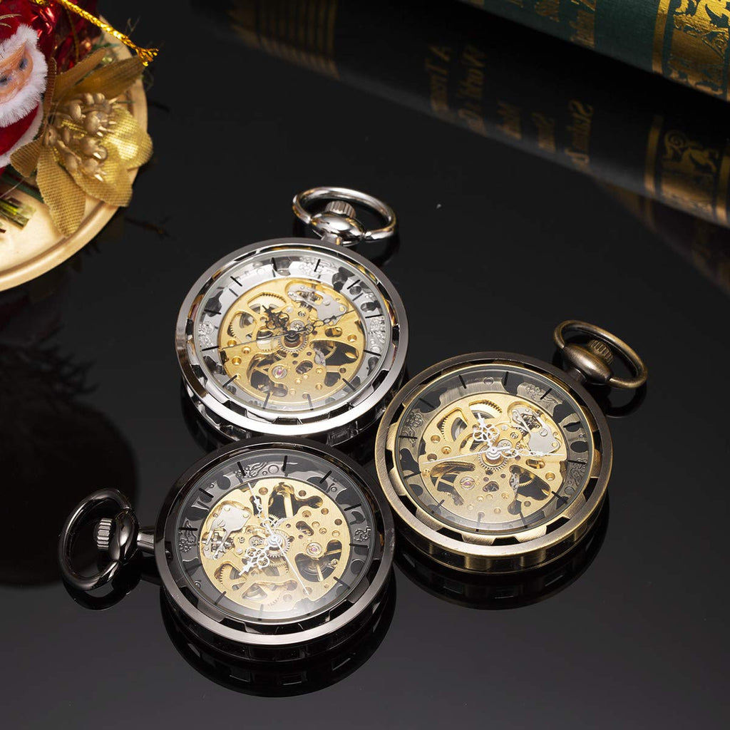 Men's SteamPunk Manual Mechanical Skeleton Pocket Watch – Silver