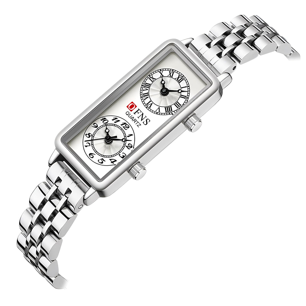 Women's Rectangular Dual-Time Quartz Watch