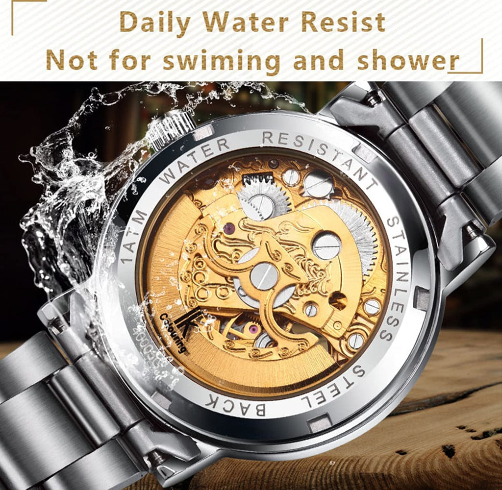 FORSINING Women's Automatic Skeleton Watch – Silver Bracelet