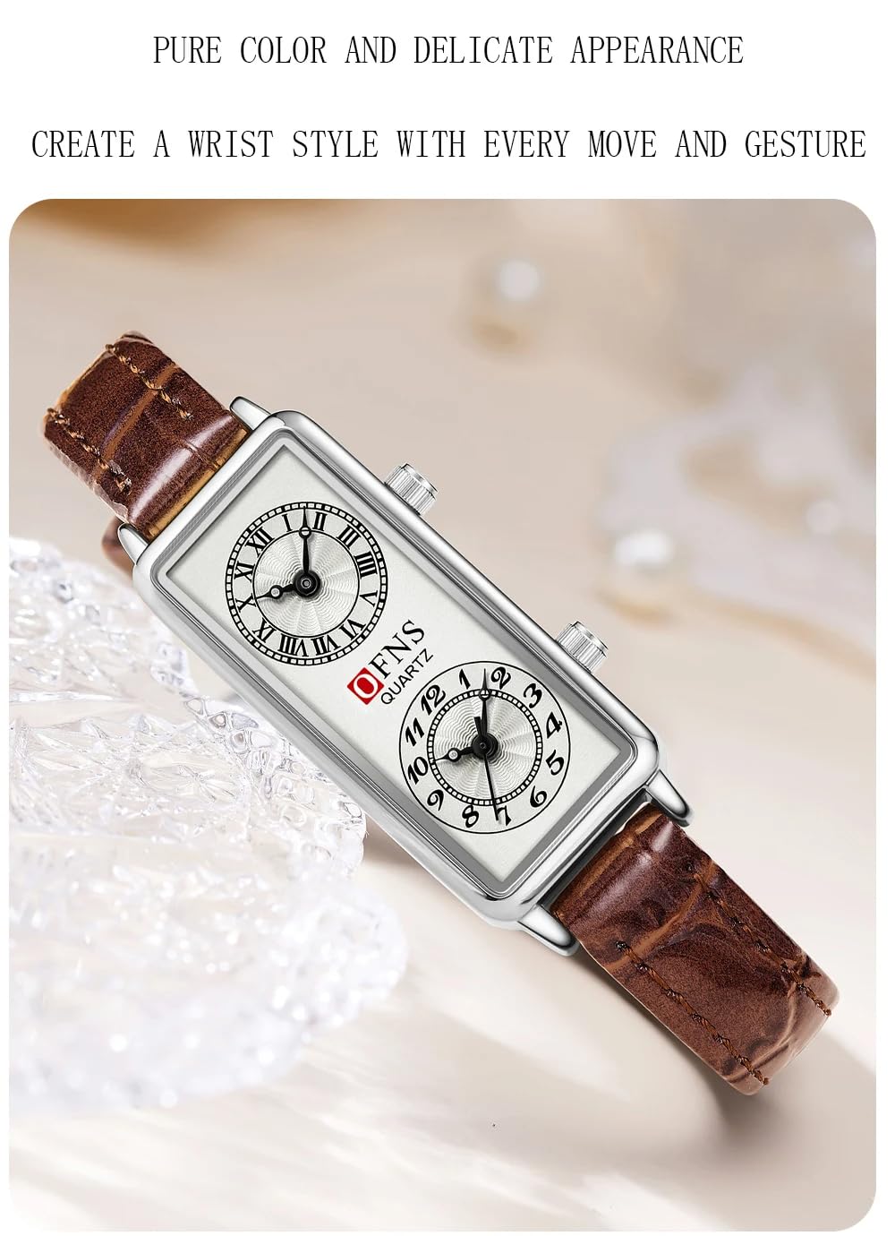 Women's Rectangular Dual-Time Quartz Watch