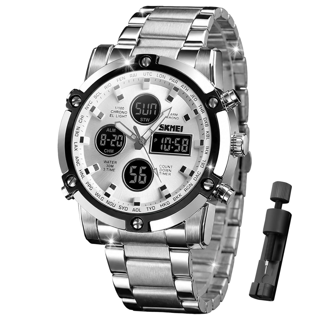 SKMEI Men's Analogue-Digital Quartz Watch – Stainless Steel Bracelet