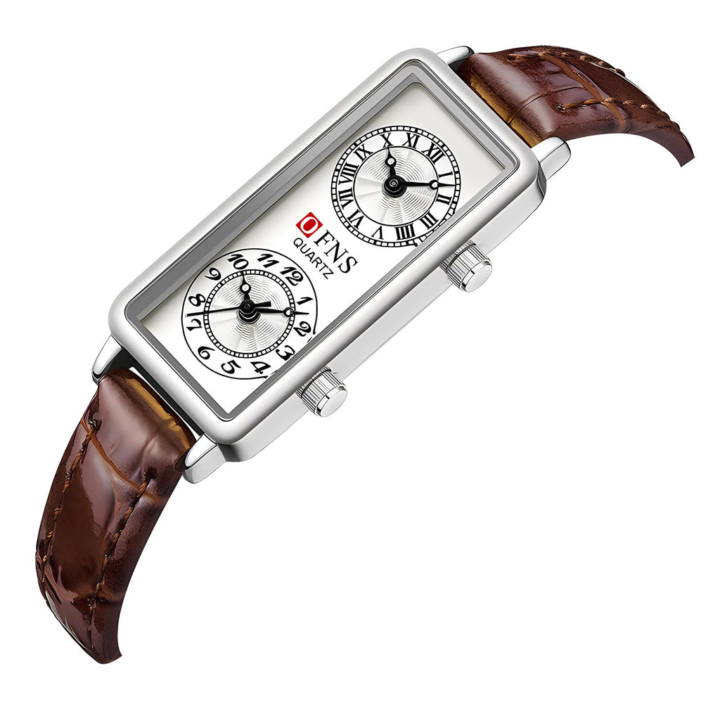 Women's Rectangular Dual-Time Quartz Watch