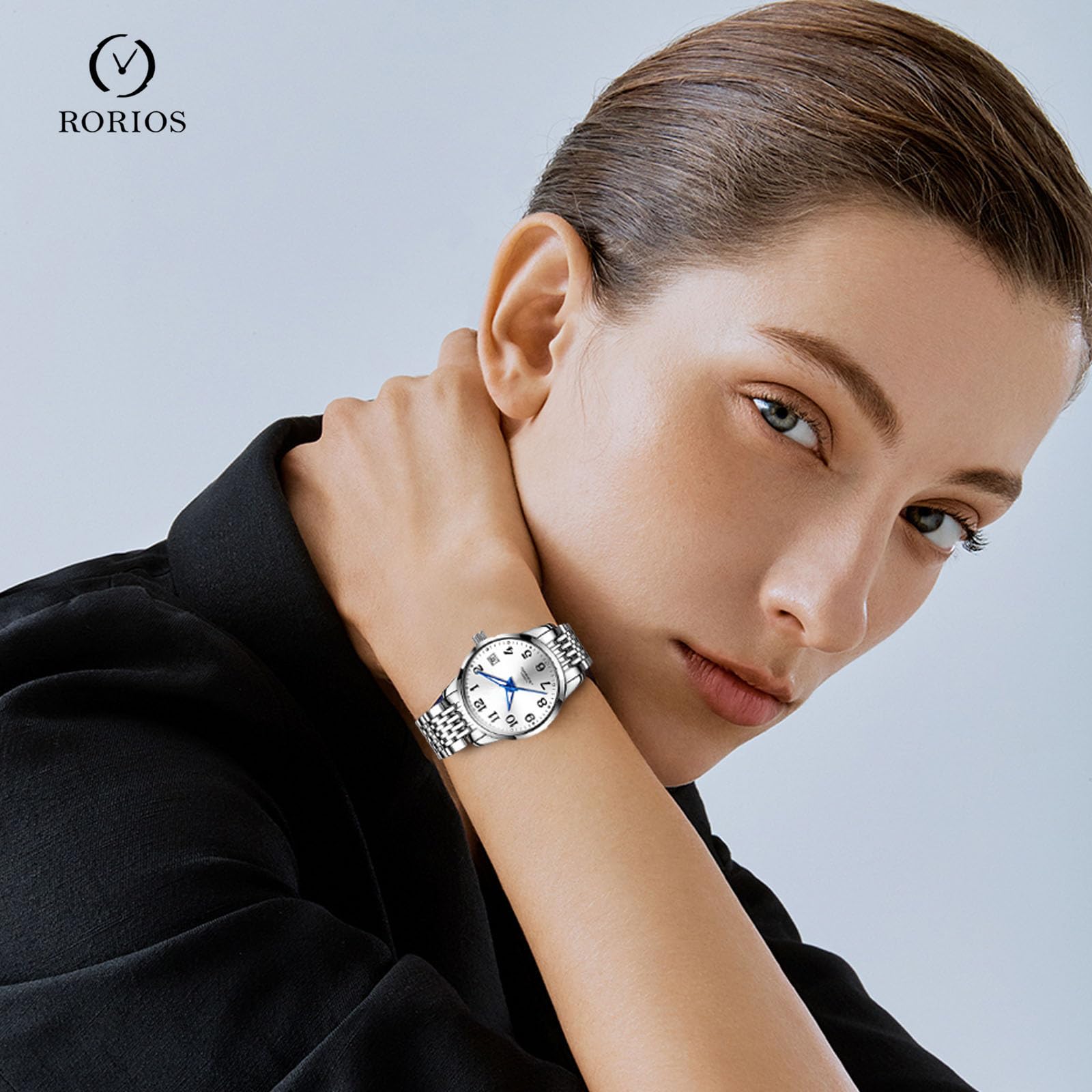 OLEVS Women's Automatic Watch – White Dial and Blue Hands