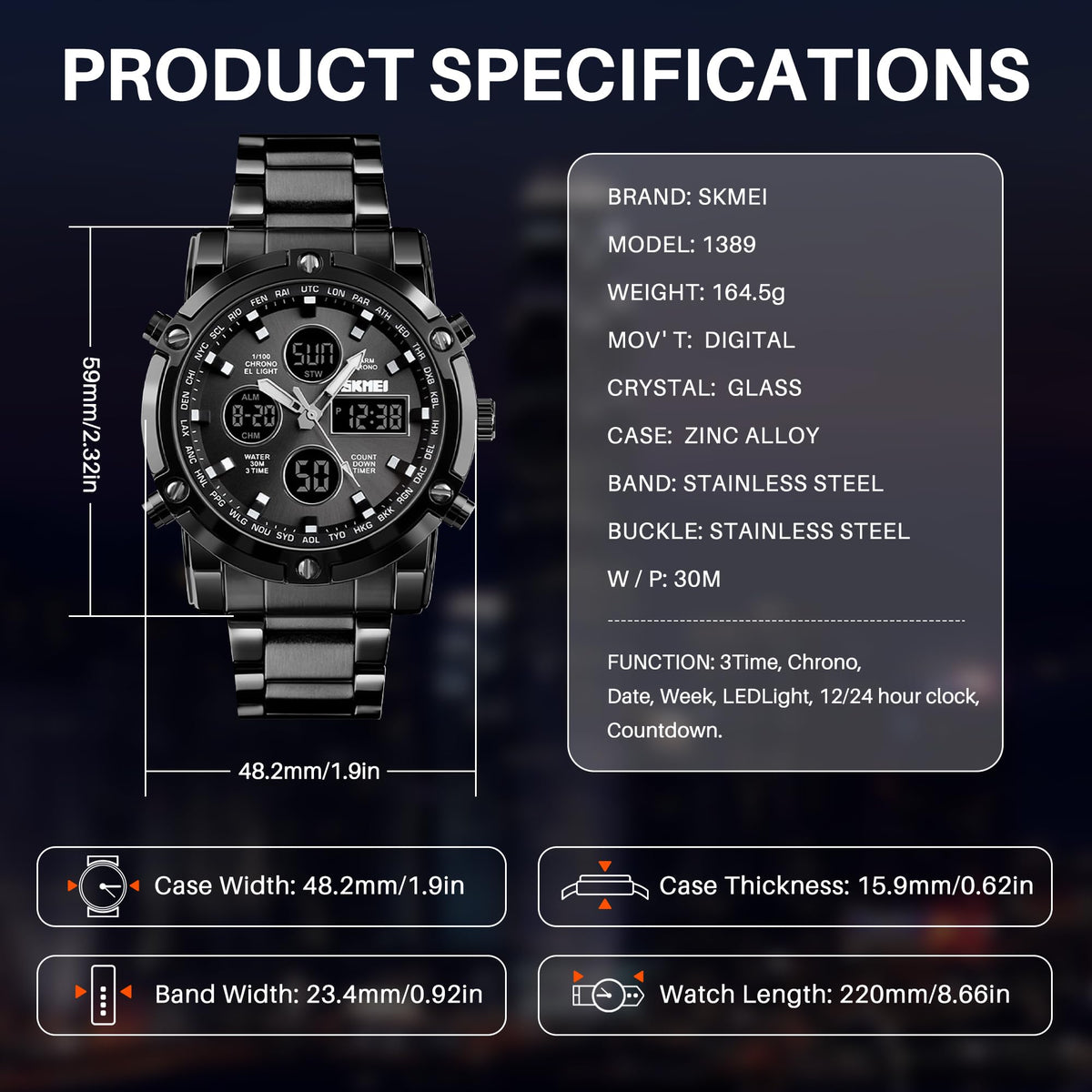 SKMEI Men's Analogue-Digital Quartz Watch – Stainless Steel Bracelet