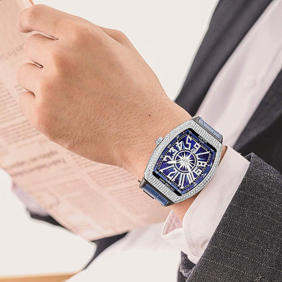 FANMIS Men's Rectangular Quartz Watch – Rhinestone Case
