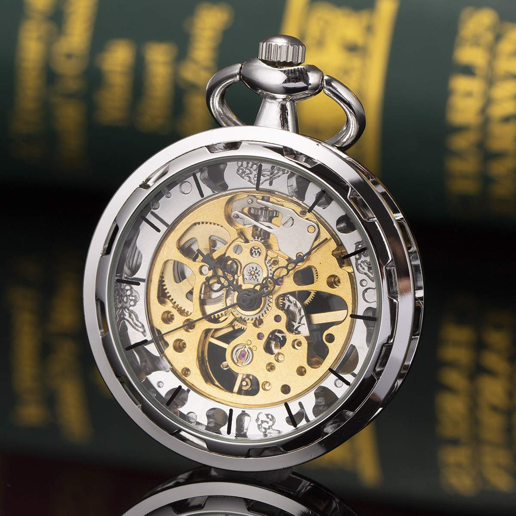 Men's SteamPunk Manual Mechanical Skeleton Pocket Watch – Silver