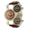 OULM Men's Three-Time-Zone Quartz Watch – Coffee Dial and Brown Strap