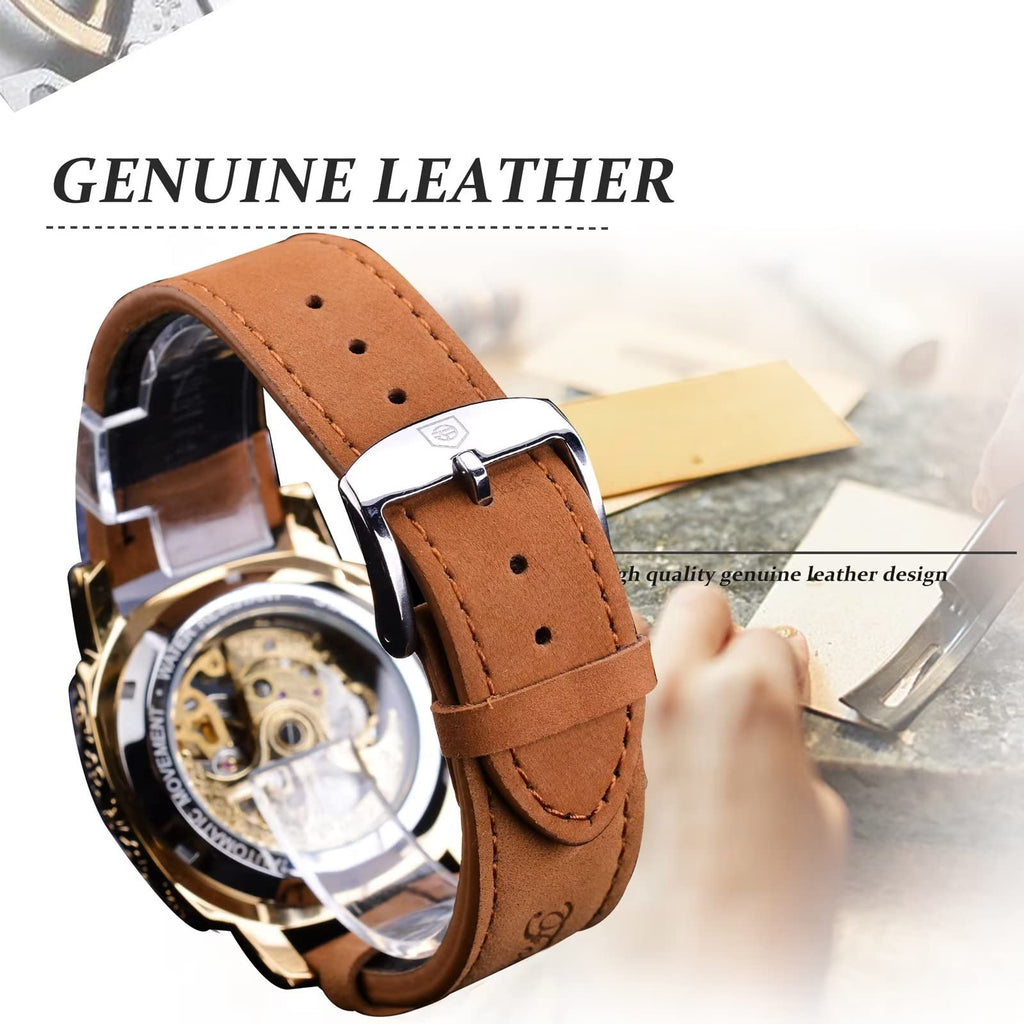 FORSINING Men's Automatic Skeleton Watch – Square Gold Dial