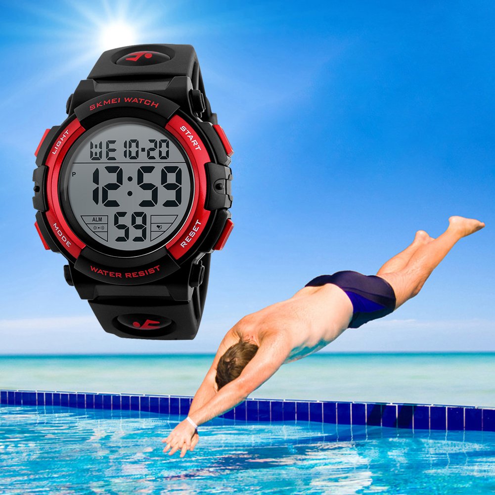 SKMEI Men's Large Display Digital Sports Watch - Red