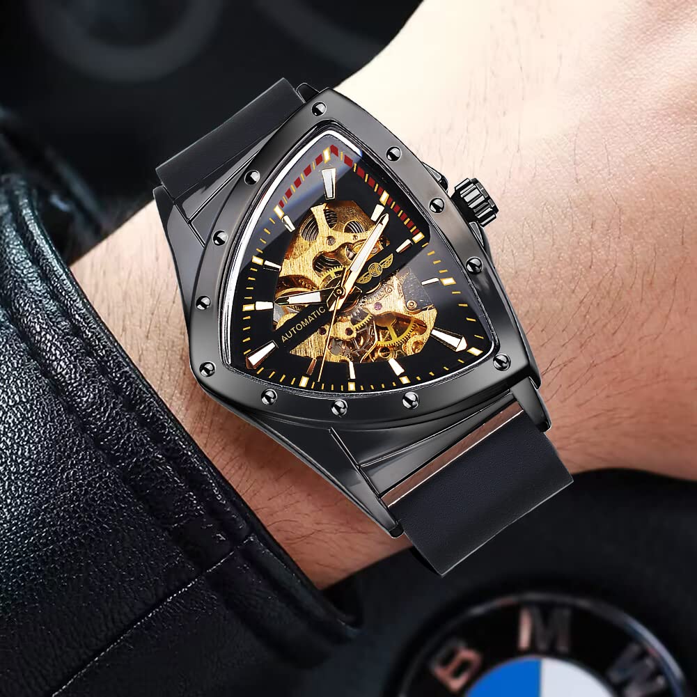 FORSINING Men's Automatic Skeleton Watch – Triangular Dial