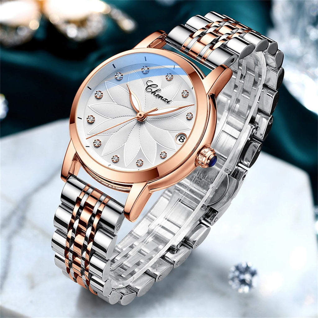 FORSINING Women's Rose-Gold Automatic Skeleton Watch