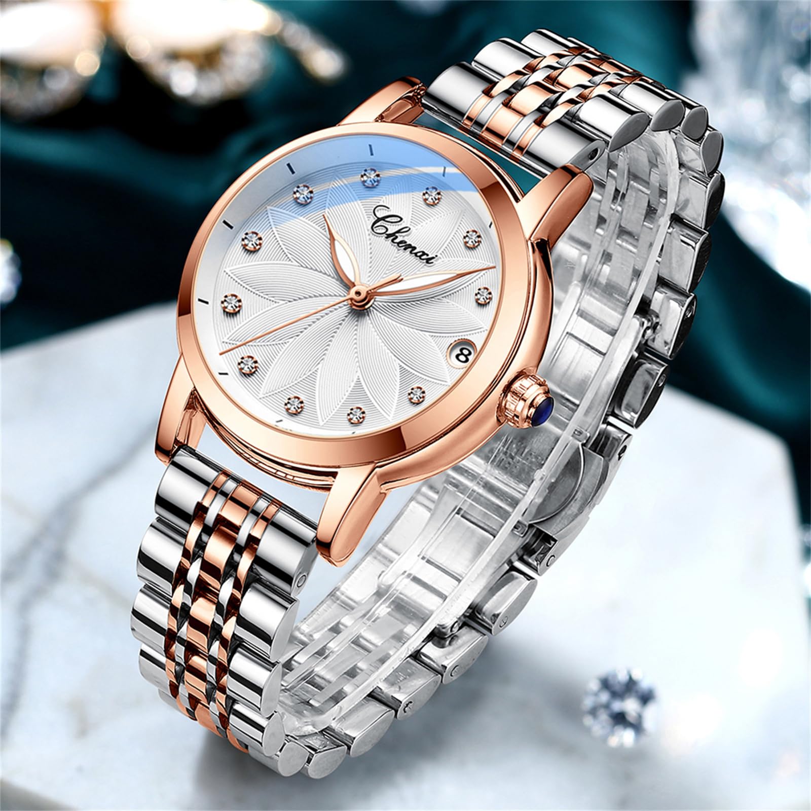 FORSINING Women's Rose-Gold Automatic Skeleton Watch