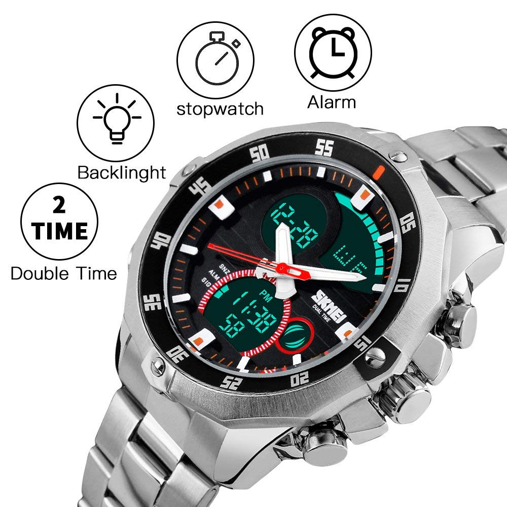 SKMEI Men's Analogue-Digital Quartz Watch – Stainless Steel Bracelet